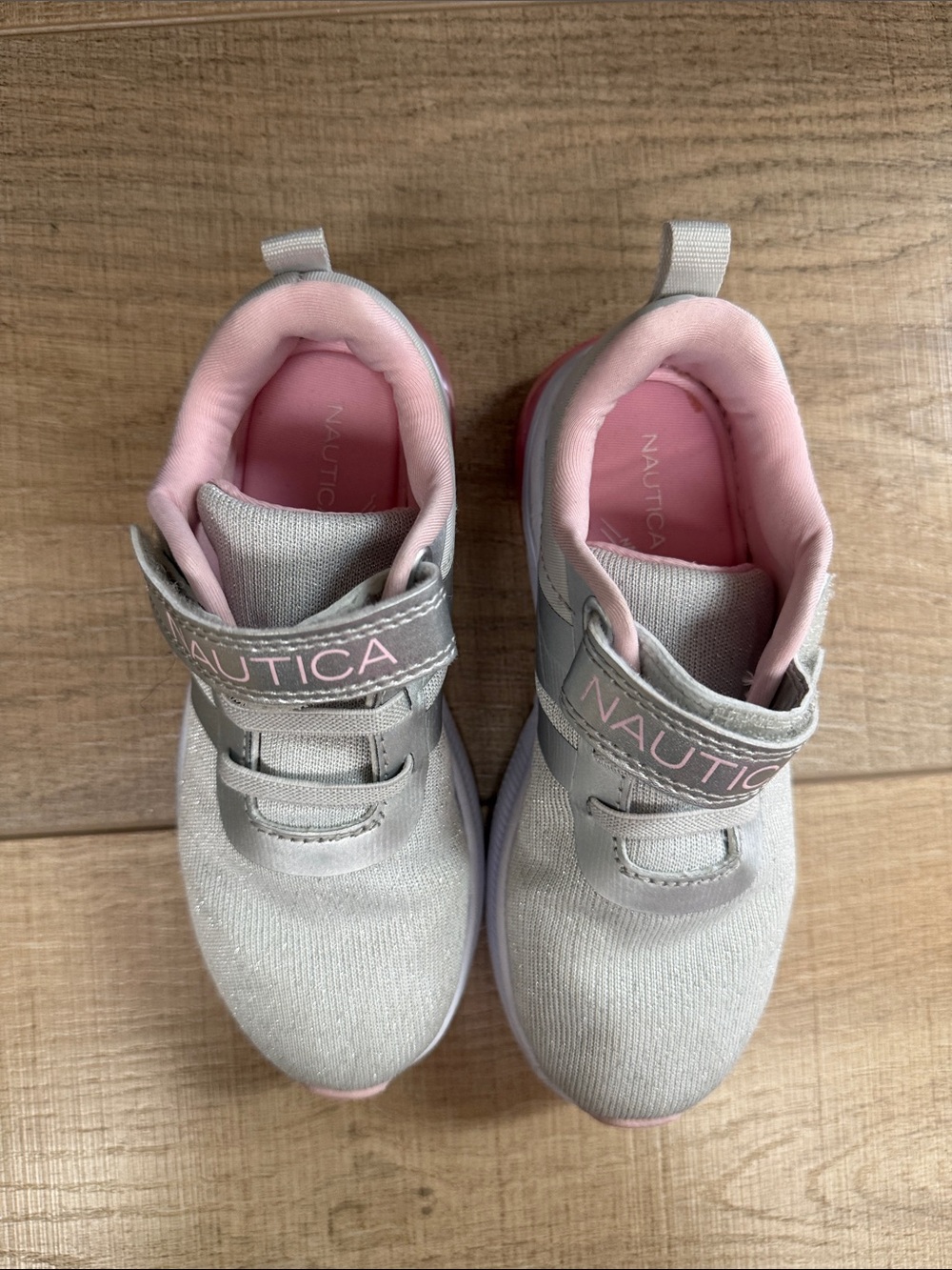 Nautica Girls' Light Gray and Pink Hook-and-Loop Sneakers